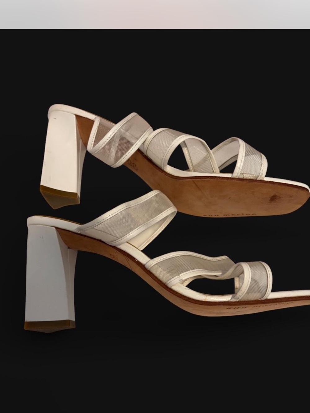 Ann Marino White Strappy Block Heel Sandals
